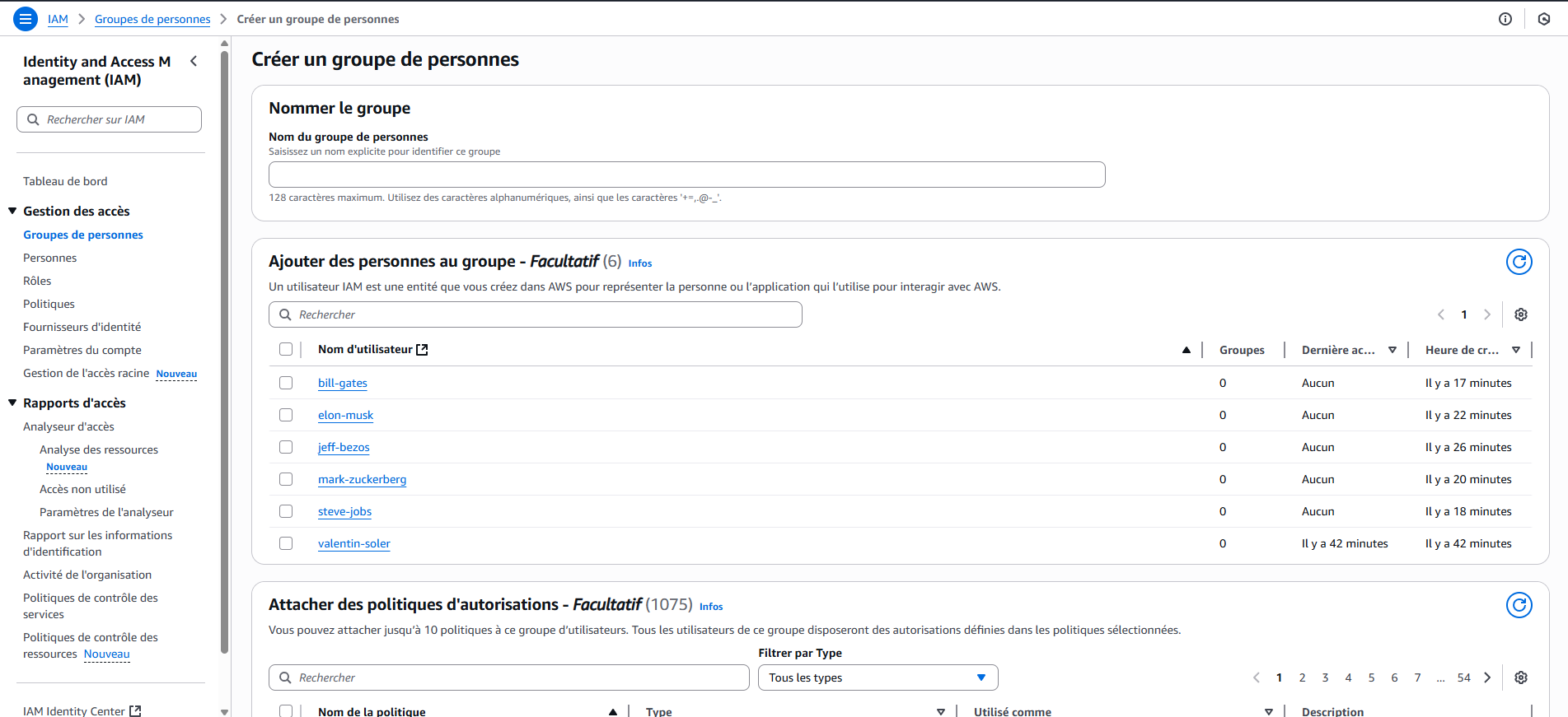Crée des groupes et utilisateurs sur AWS IAM