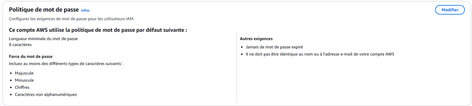 Gérer la politique de mot de passe sur AWS IAM