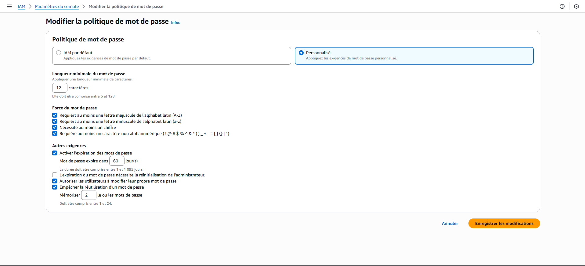 Gérer la politique de mot de passe sur AWS IAM