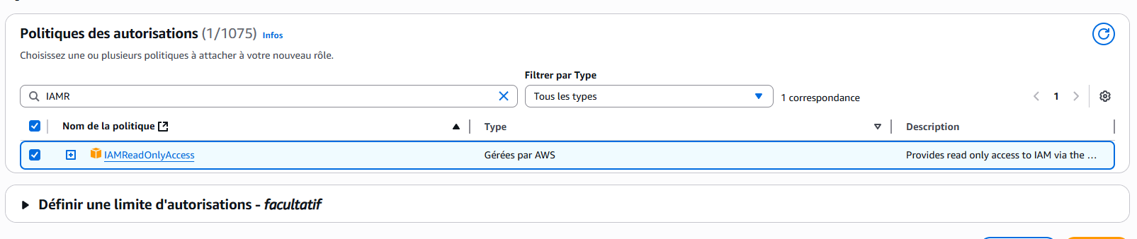 Attribution de IAMReadOnlyAccess