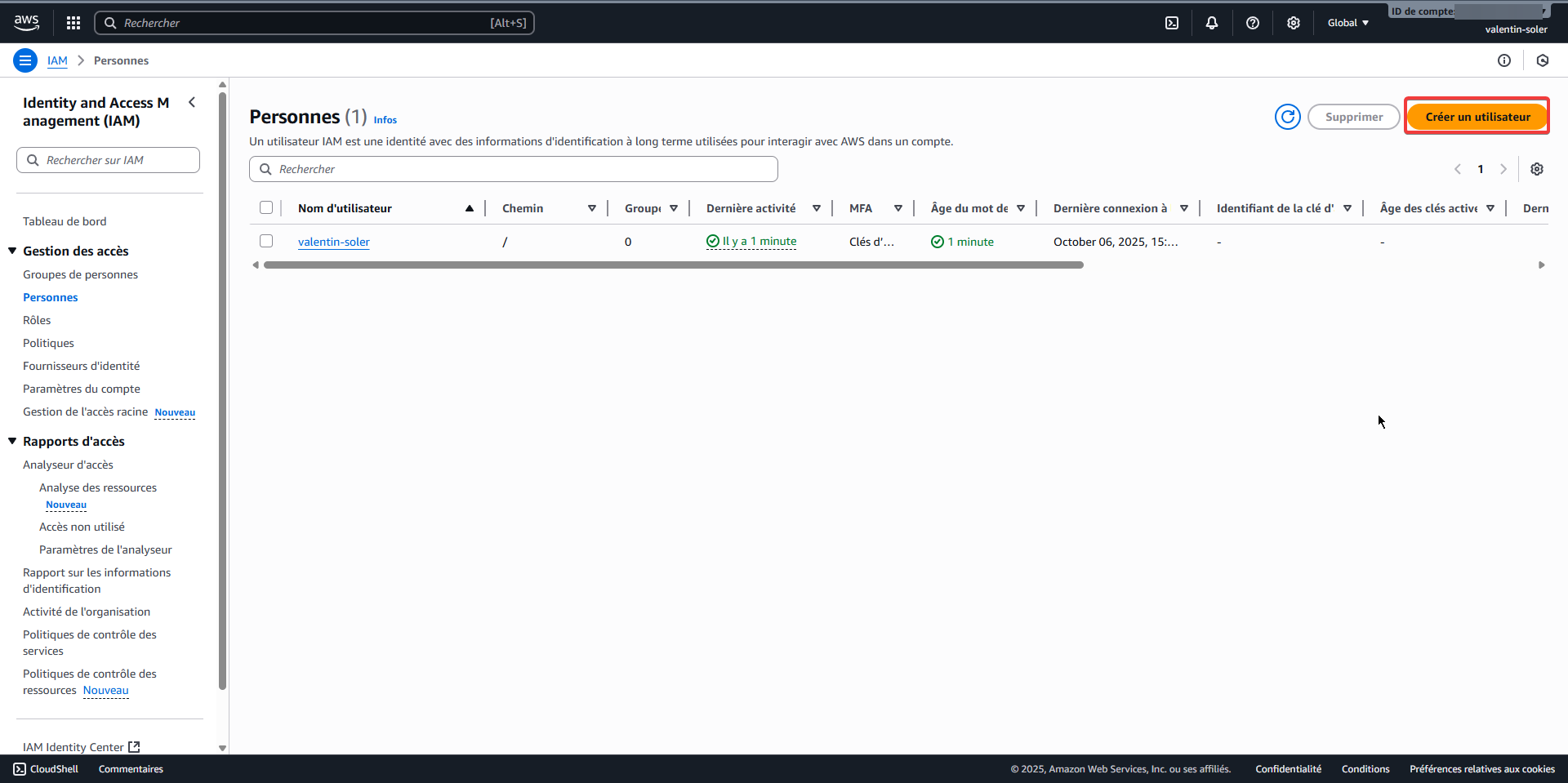 Crée des groupes et utilisateurs sur AWS IAM