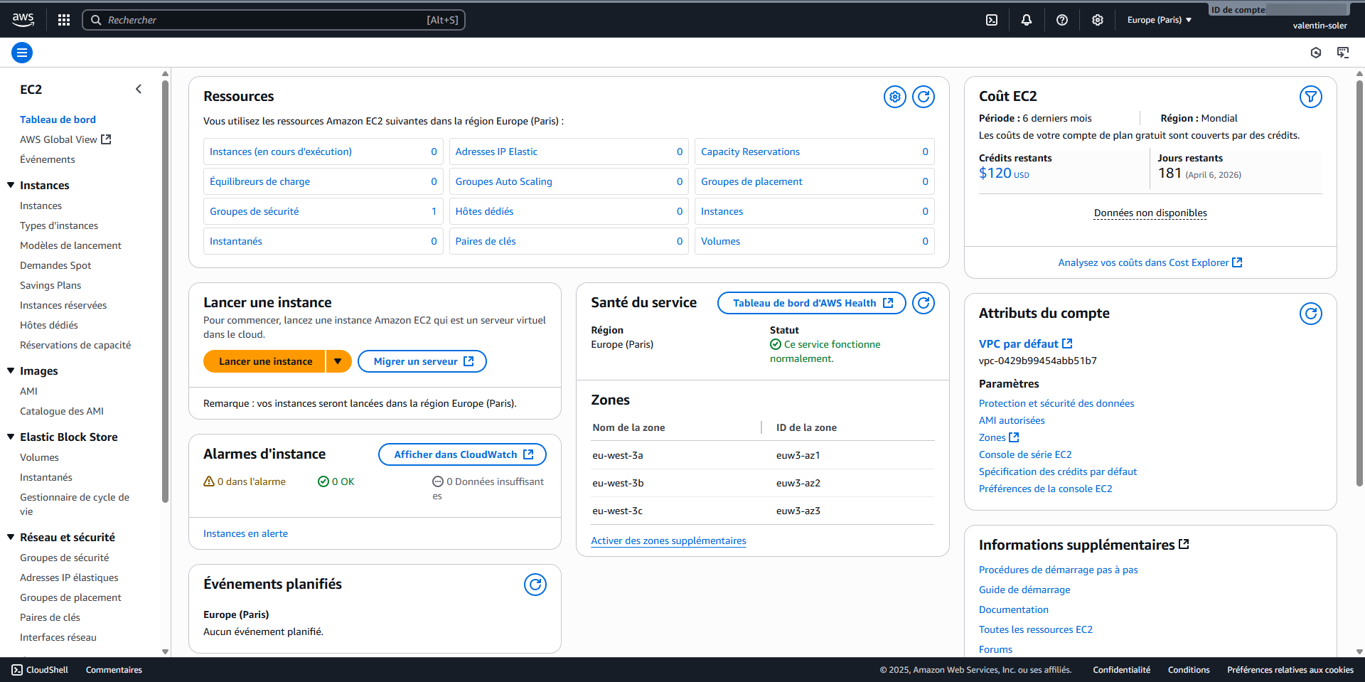 Création d'une instance EC2