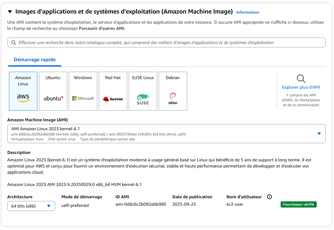 Création d'une instance EC2