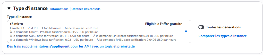 Création d'une instance EC2