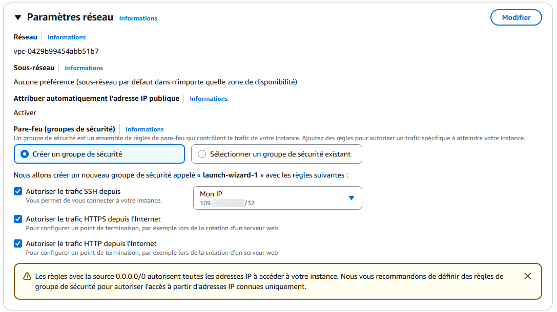 Création d'une instance EC2