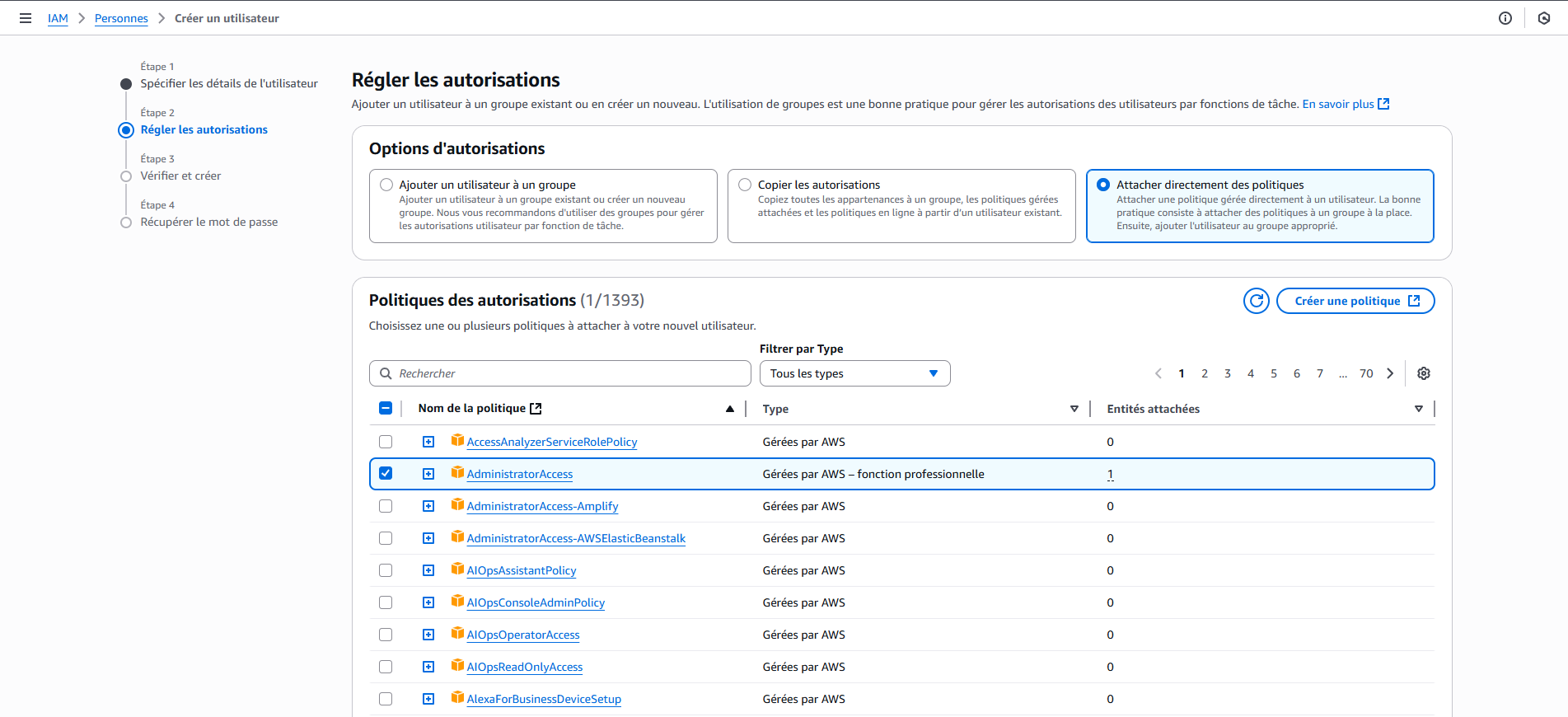 Crée des groupes et utilisateurs sur AWS IAM