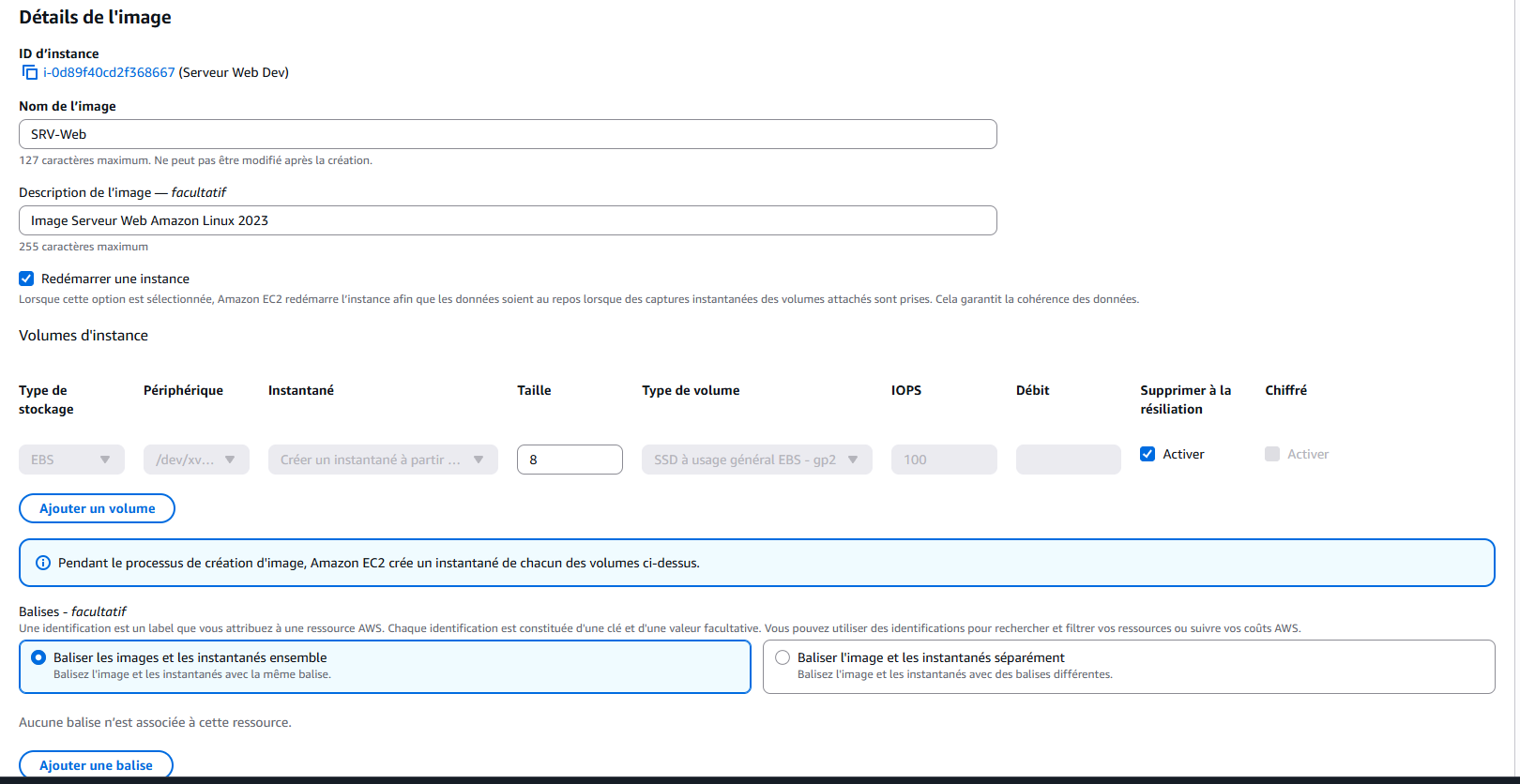 Créer une snapshot d'une instance EC2